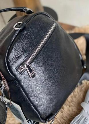 Женский маленький кожаный рюкзак черный polina&eiterou 18135