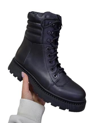 Женские зимние ботинки из натуральной кожи черные (36-40)