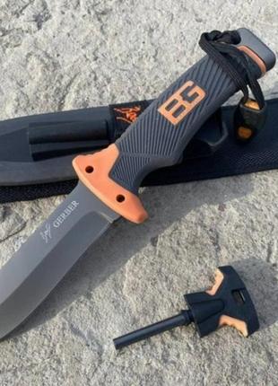 Мисливський ніж туристичний для туризму та риболовлі gerber bear grylls у чохлі в-226 25 см4 фото