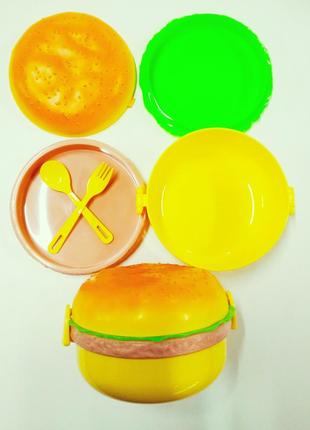 Ланч бокс гамбургер lunch box burger hamburger с ложкой и вилкой5 фото