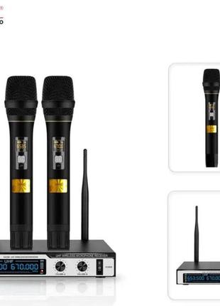 Мікрофони професійні бездротові комплект 2 мікрофони з базою temeisheng ld-2o9