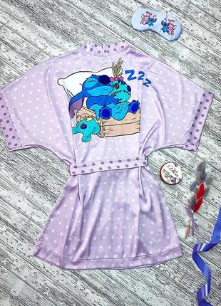 Шовковий халатик з принтом stitch