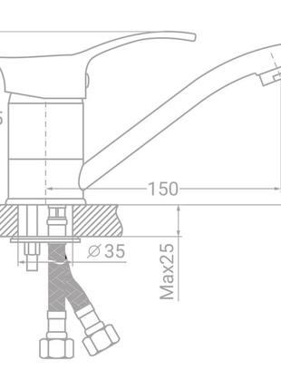 Смеситель s07 ø40 для кухни гусак прямой 150мм на шпильке tau se-2b145c (9807120) -centropt-2 фото