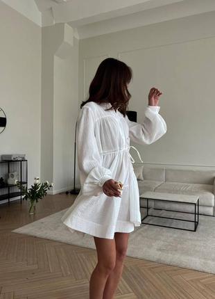 Легкое,нежное  муслиновое платье рубашка мини,пышное с рукавами,белый, бежевый3 фото
