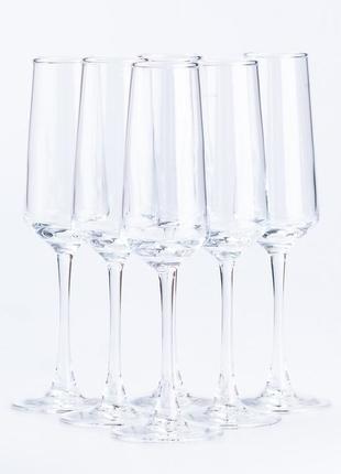Бокал для шампанского высокий прозрачный - набор 6 штук