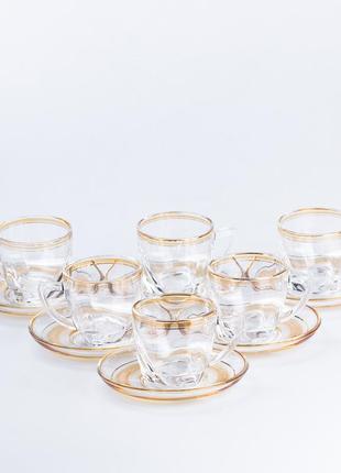 Набор чашек с блюдцами прозрачные 6 штук по 200 мл желтый