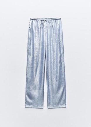 Широкие металлизированные синие брюки zara new2 фото