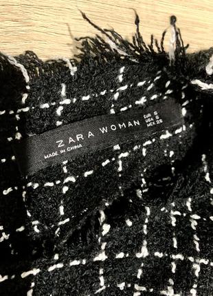 Брендовий твідовий светр zara / чорна твідовий кофта з бахромою в клітину від zara