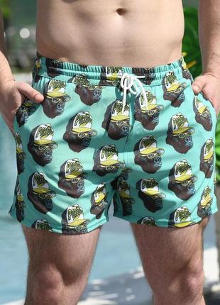 Чоловічі шорти для купання бірюзові чоловічі плавки шорти для басейна принтованні модні шорти для пляжа