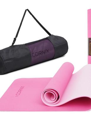 Килимок спортивний cornix tpe 183 x 61 x 0.6 см для йоги та фітнесу xr-0005 pink/rose