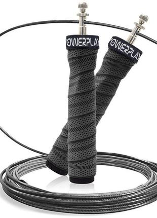 Скакалка швидкісна на підшипниках powerplay 4208 fitness jump rope чорна (3m.)1 фото