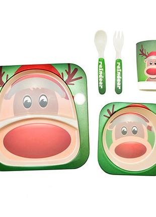Посуд дитячий олень бамбук 5 шт набір дитячого посуду набір бамбукового посуду для дітей набір посуду дитячого