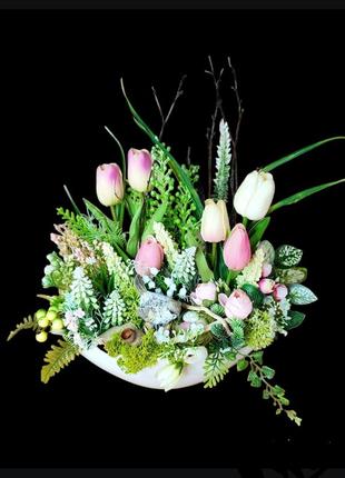 Великодня весняна літня композиція на стіл купить пасхальная весення композиция на стол декор