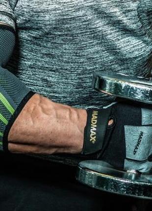 Компресійний налокітник madmax mfa-283 3d compressive elbow support dark grey/neon green (1шт.) l10 фото