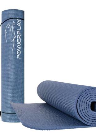 Килимок для йоги та фітнесу powerplay 4010 pvc yoga mat темно-синій (173x61x0.6)1 фото