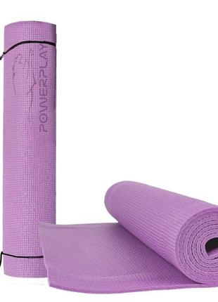 Килимок для йоги та фітнесу powerplay 4010 pvc yoga mat лавандовий (173x61x0.6)1 фото