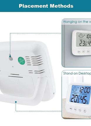 Цифровий годинник електронний настільний вимірювач температури та вологості приміщення колір білий4 фото