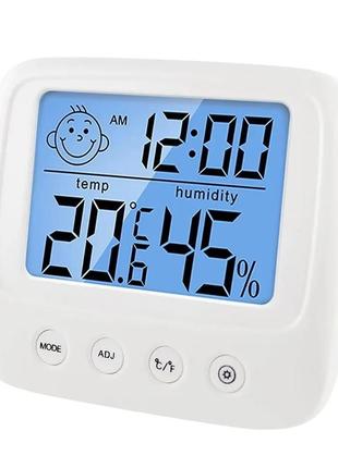 Цифровые часы электронный настольный измеритель температуры и влажности помещения цвет белый1 фото