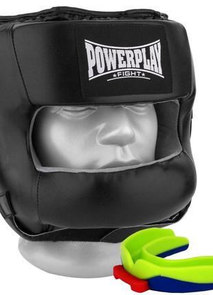 Боксерський шолом тренувальний powerplay 3067 з бампером pu + amara чорний xl1 фото