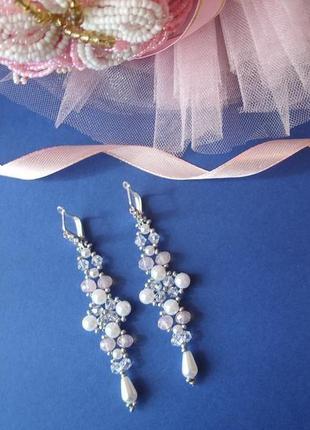 Сережки на весілля, свадебные серьги, украшение на свадьбу, украшение на выпускной,3 фото