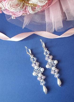 Сережки на весілля, свадебные серьги, украшение на свадьбу, украшение на выпускной,1 фото
