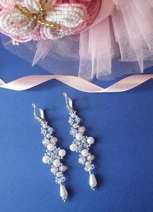 Сережки на весілля, свадебные серьги, украшение на свадьбу, украшение на выпускной,2 фото
