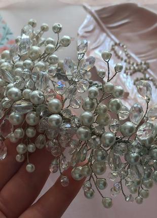 Свадебная диадема, свадебная тиара, тиара для невесты, ободок для невесты, корона из бусин6 фото