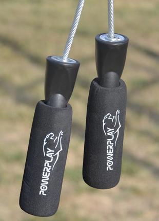 Скакалка швидкісна з підшипниками powerplay 4209 sport jump rope чорна (3m.)6 фото
