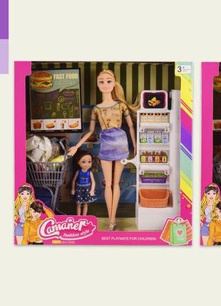 Кукла "супермаркет" kq115    2 вида,шарнирная,тележка,аксесс,в кор.30.5*7.5*32 см, р-р игрушки– 29 см,р-р
