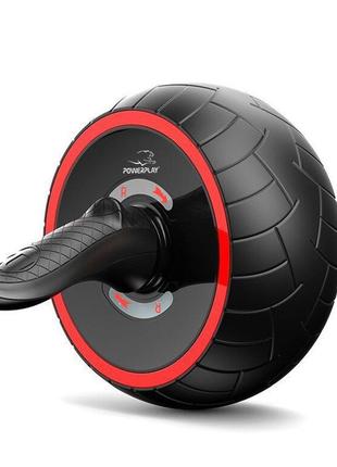 Колесо для преса powerplay 4326 зі зворотним механізмом ab wheel pro чорно-червоне