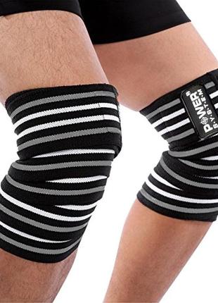 Бинти на коліна power system ps-3700 knee wraps grey/black (пара)4 фото