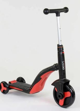 Самокат 3в1 jt 28288 (1) best scooter, самокат-велобіг-велосипед, червоний, світло, 8 мелодій, колеса pu, переднє колесо d = 20см,4 фото