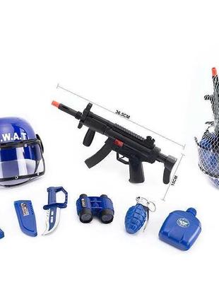 Поліцейський набір 763-03   7 елементів, автомат, шолом, граната, в сітці   ish1 фото