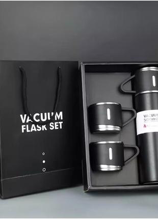 Подарунковий набір vacuum flask set вакуумний термос із неіржавкої сталі 3 чашки чорний