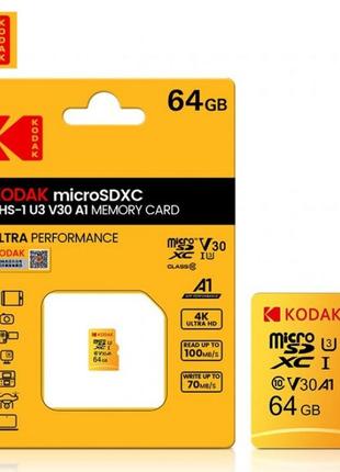 Картка пам'яті micro sd kodak 64 gb u3, a1 class 10, uhs-i high speed