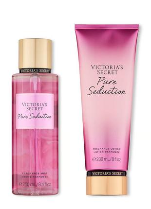 Парфумований набір victoria's secret спрей для тіла та поживний лосьйон pure seduction  mist & lotion duo