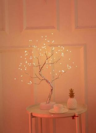 Led світильник нічник дерево бонсай сріблястого кольору з теплим світлом usb + 3aa2 фото