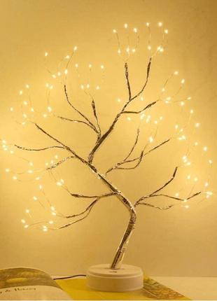 Led светильник ночник дерево бонсай серебристого цвета с теплым светом usb + 3aa