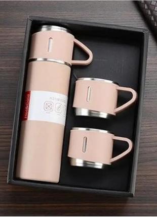 Подарунковий набір vacuum flask set вакуумний термос із неіржавкої сталі 3 чашки