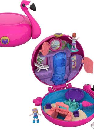 Ігровий набір polly pocket "flamingo floatie" поллі покет "плавучий фламінго", mattel fry38