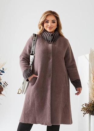 Женское стильное теплое пальто альпака до колен батал8 фото