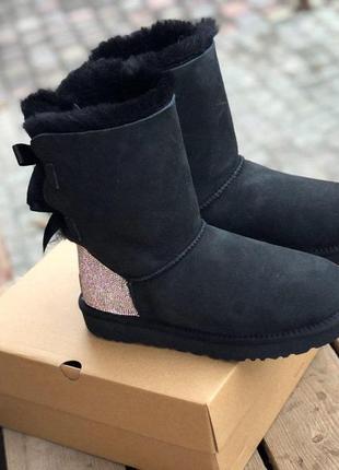 Сапоги ugg bailey bow ii black женские черные с бантом5 фото