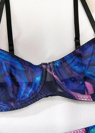 Комплект жіночої білизни космічний з поясом, панчохами та рукавичками космос s фіолетовий (00443/1)6 фото