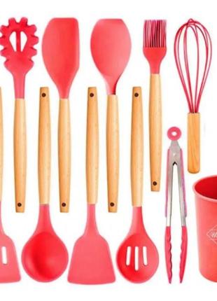 Набор кухонных принадлежностей 12 предметов силиконовый kitchen set красный2 фото