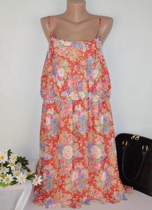 Шифоновое нарядное миди платье сарафан new look принт цветы большой размер этикетка1 фото