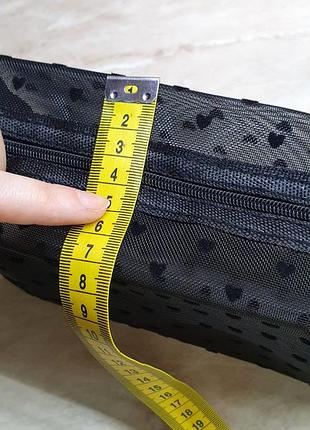 Косметичка с сердечками прозрачная черная сетка