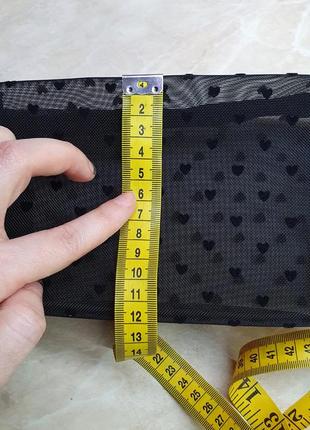 Косметичка с сердечками прозрачная черная сетка