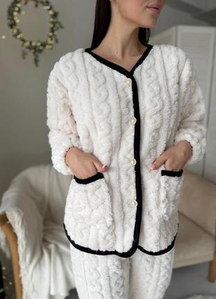 Женская теплая удобная махровая пижама/одежда для дома кофта и штаны3 фото