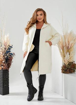 Женский осенний стильный кардиган пальто альпака до колен с капюшоном2 фото
