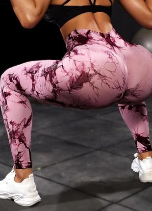 Спортивные женские леггинсы marble rollerua размер м розовый2 фото